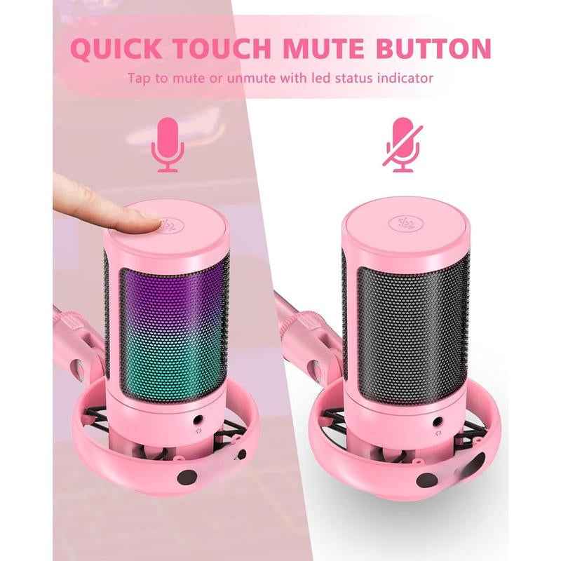 RGB Condenser Gaming Microphone — Touch Mute & Gain Control for Streamers