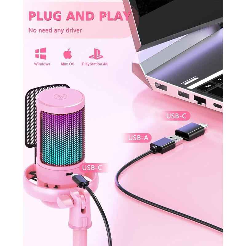 RGB Condenser Gaming Microphone — Touch Mute & Gain Control for Streamers