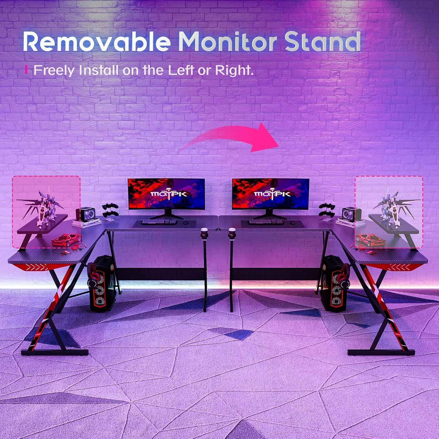 L Shaped Gaming Desk with Carbon Fiber Surface