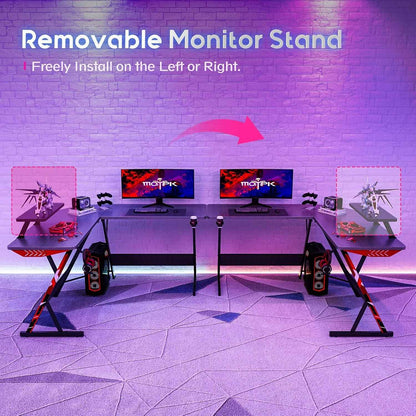 L Shaped Gaming Desk with Carbon Fiber Surface
