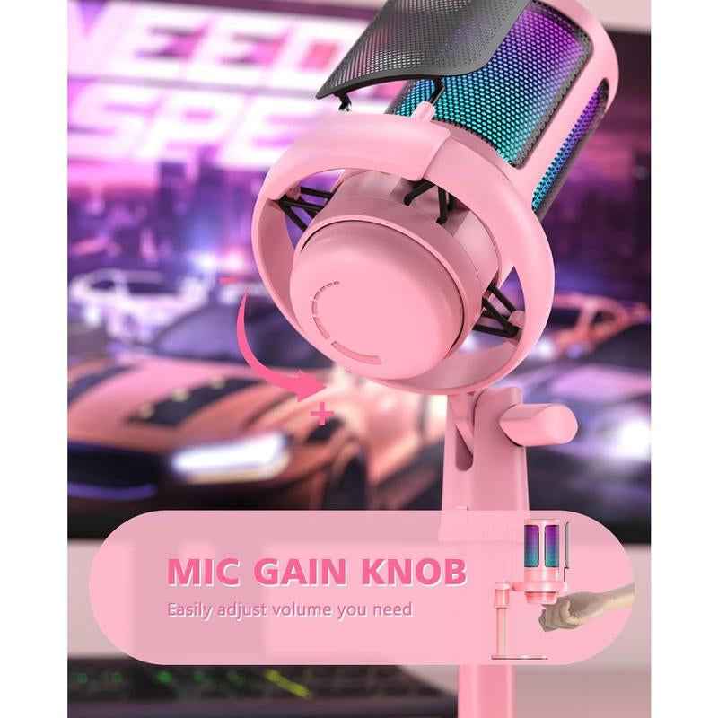 RGB Condenser Gaming Microphone — Touch Mute & Gain Control for Streamers